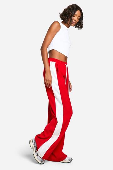 Red Tall Contrast Stripe Wide Leg Crepe Trouser