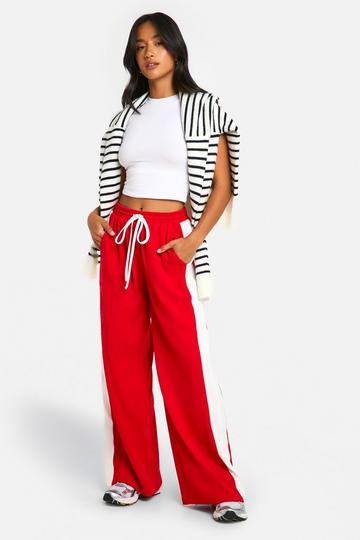 Petite Contrast Stripe Wide Leg Crepe Trouser red