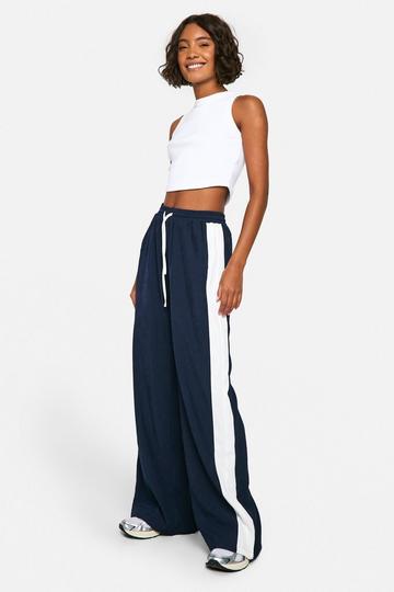 Tall Contrast Stripe Wide Leg Crepe Trouser navy