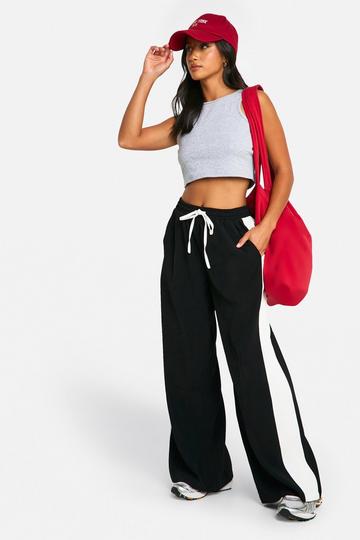 Petite Contrast Stripe Wide Leg Crepe Trouser black