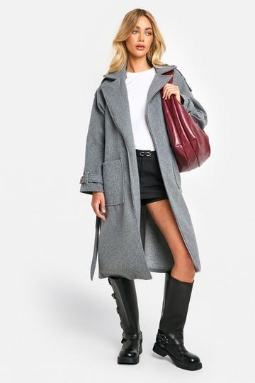 Wool Look Belted Coat grey marl