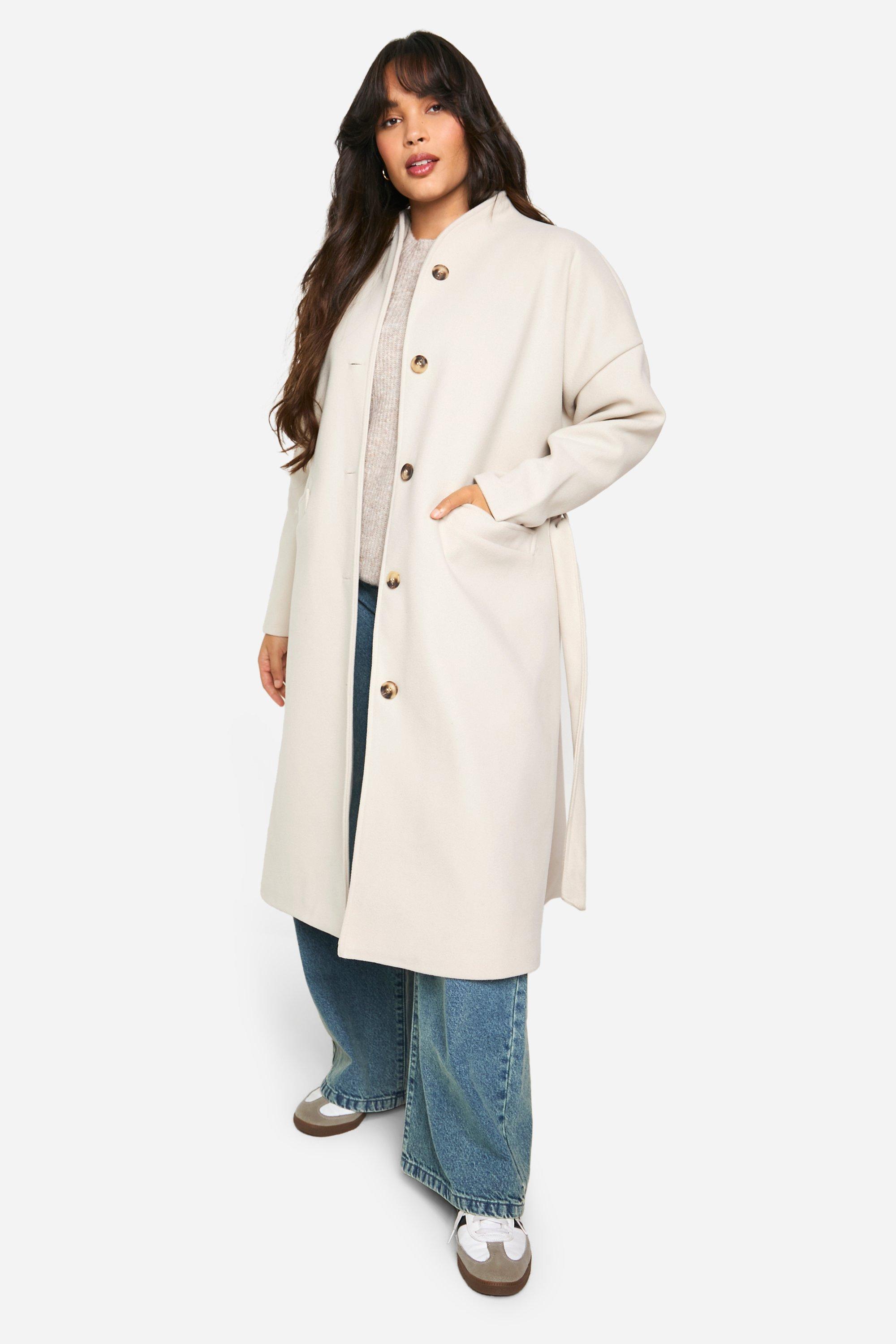 Cream collarless coat best sale