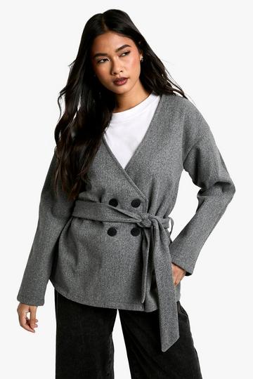 Wool Look Belted Jacket grey marl