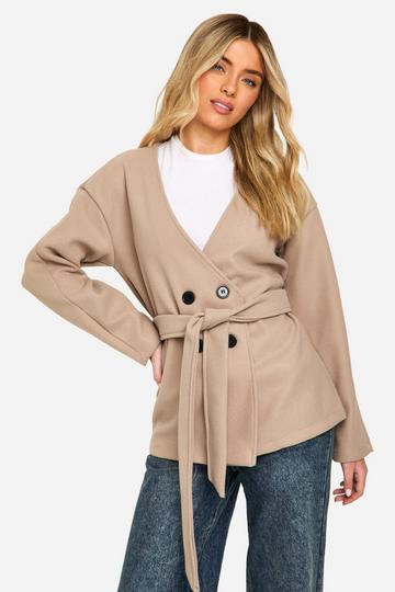 Wool Look Belted Jacket mushroom