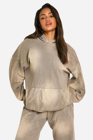 Oversized Sunbleach Wash Gebleekte Hoodie taupe