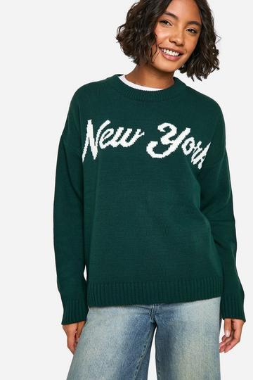 TALL Oversized Gebreide New York Trui Met Crewneck bottle green