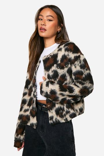 Tall Leopard Wool Look Bomber Jacket leopard