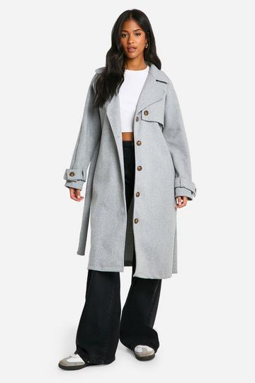 Tall Midi Wool Look Belted Coat grey