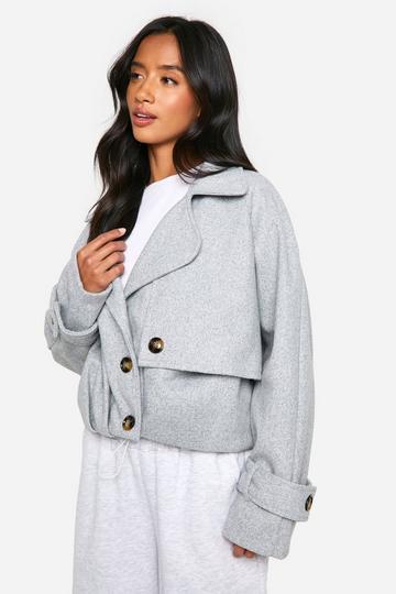 Petite Wool Look Cropped Jacket grey