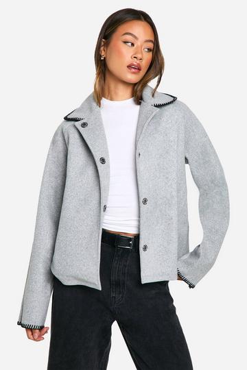 Tall Blanket Stitch Wool Look Jacket grey marl