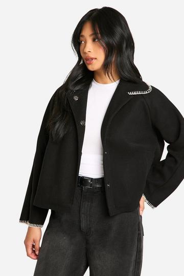 Petite Blanket Stitch Wool Look Jacket black