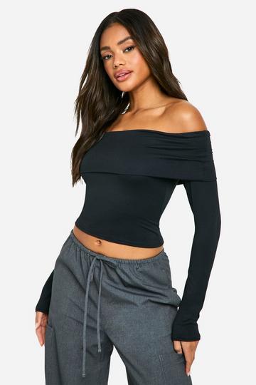 Black Fold Over Long Sleeve Top