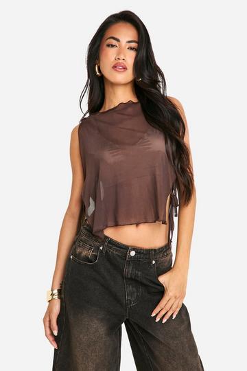 Mesh Tie Side Tank Top chocolate