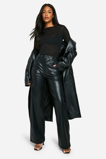 Tall Wide Leg Faux Leather Pants black