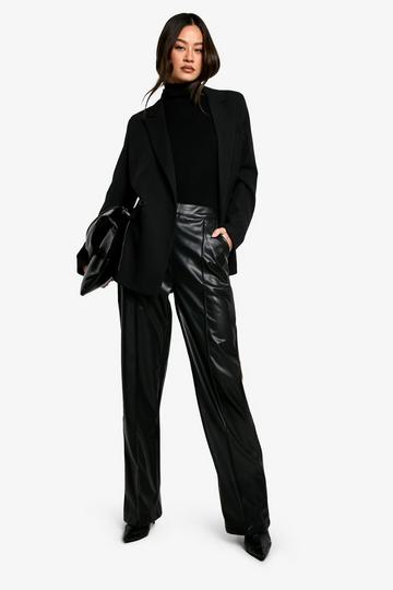 Tall Straight Leg Faux Leather Trouser black