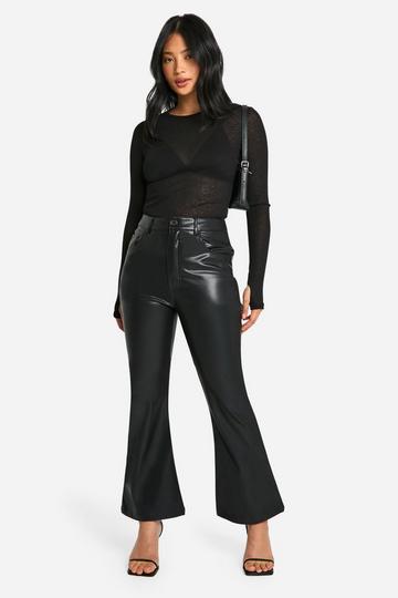 Petite Flare Leg Faux Leather Trouser black