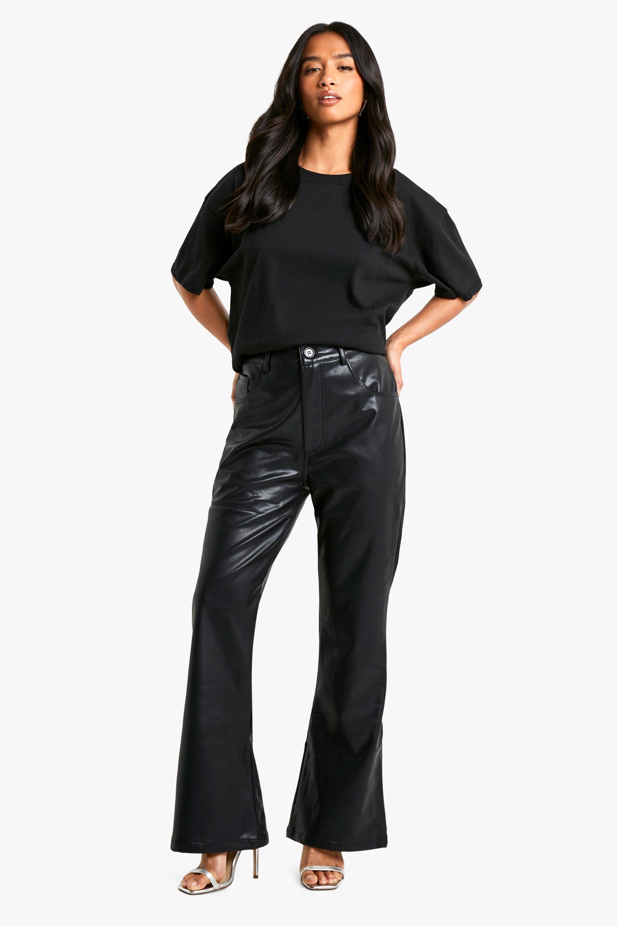Petite Flare Leg Faux Leather Trouser