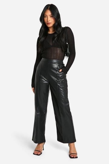 Petite Straight Leg Faux Leather Trouser black