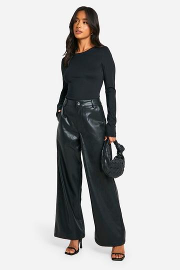 Petite Wide Leg Faux Leather Pants black