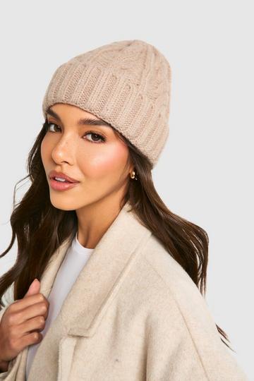 Chunky Cable Knit Beanie mink