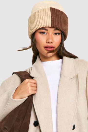 Colour Block Fluffy Knitted Beanie neutral