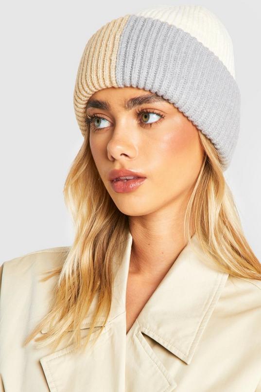 Color Block Fluffy Knitted Beanie | boohoo USA Color Block Fluffy Knitted Beanie | boohoo USA