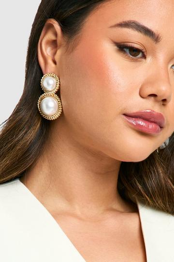 Vintage Style Pearl Drop Earrings gold