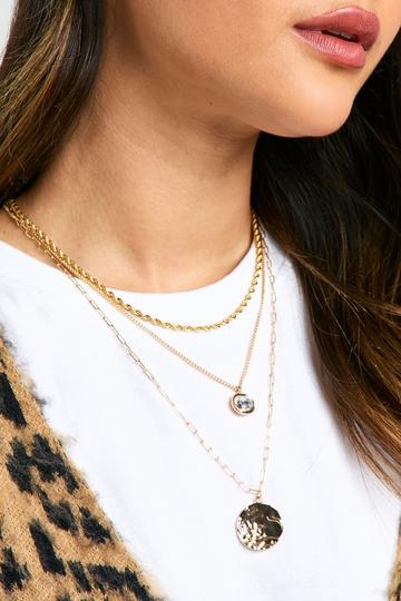 Pearl and Disc Layered Necklace gold