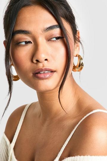 Gold Metallic Chunky Double Layered Hoop Earrings