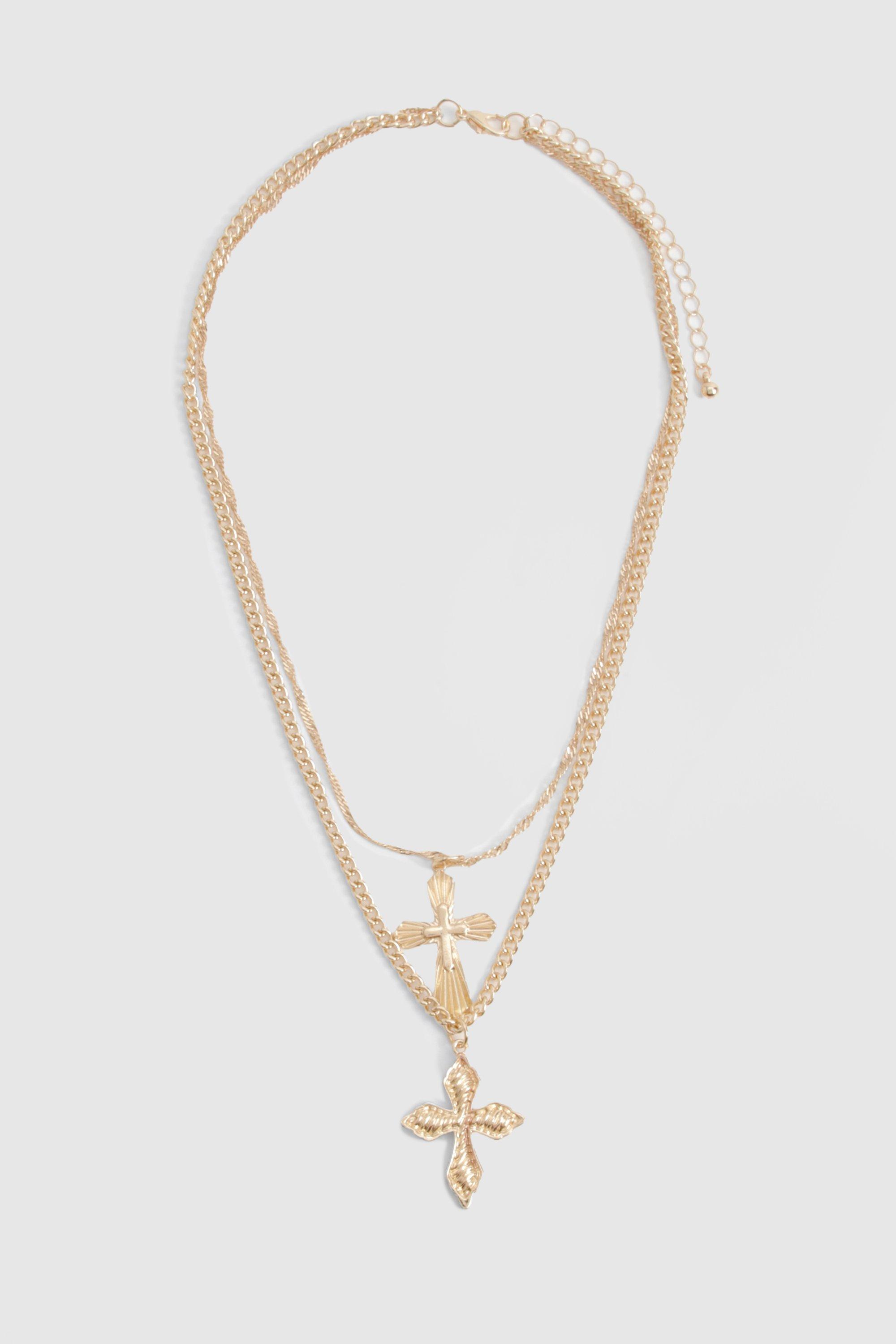 Chunky Cross Double Layered Statement Necklace