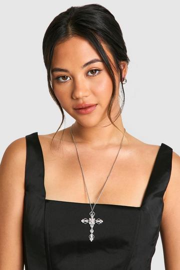 Diamante Statement Cross Necklace silver