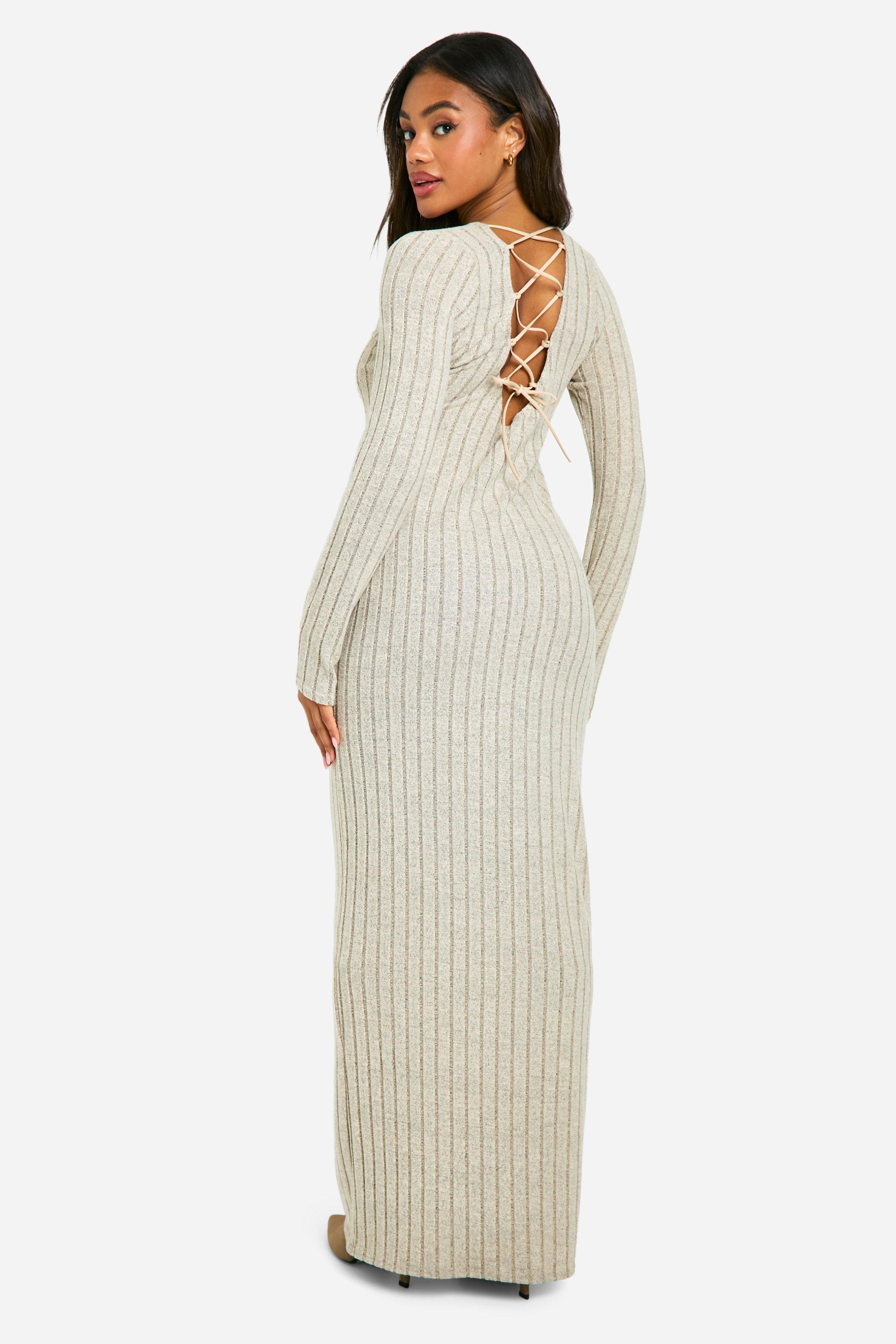 Robe longue cotelee nouee a manches longues