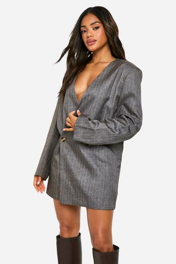 Brown Premium Heavy Pinstripe Oversized Blazer Dress