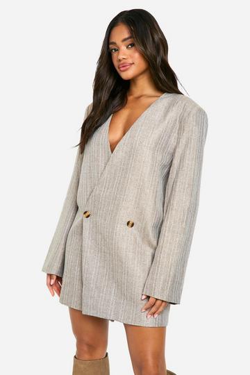 Premium Glitter Pinstripe Oversized Blazer Dress grey