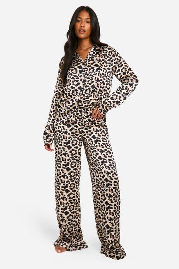 Multi Tall Leopard Satin Pants Pj Set