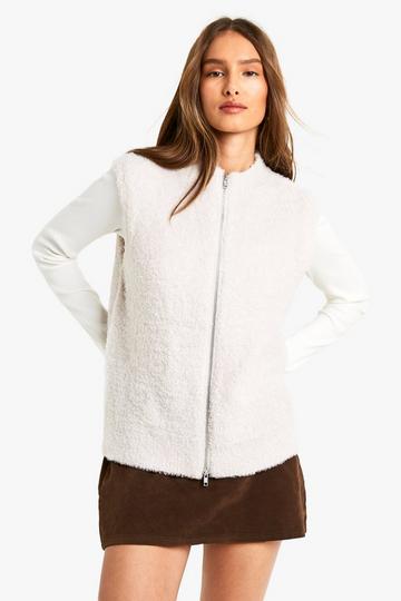 Boucle Knitted Zip Through Vest stone