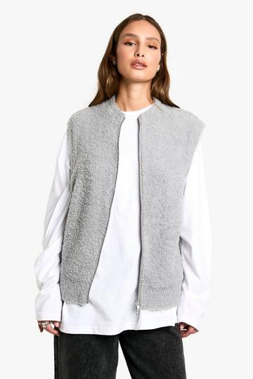 Boucle Knitted Zip Through Gilet grey