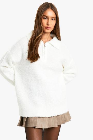 Boucle Knit Collar Detail Jumper cream