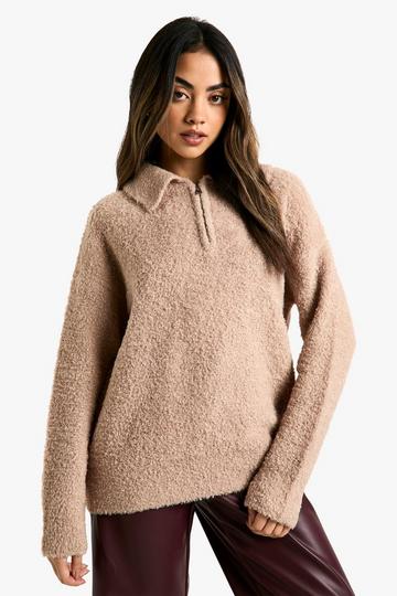 Boucle Knit Collar Detail Jumper camel