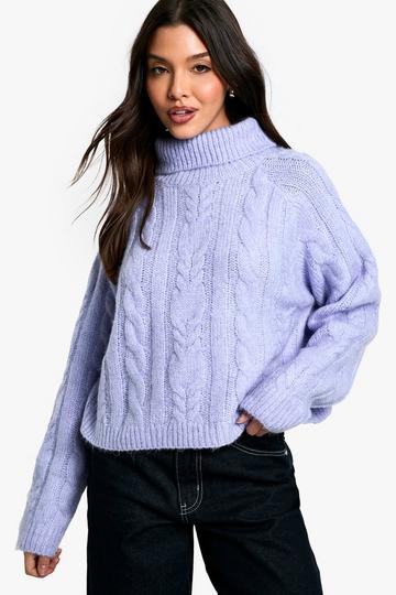 Cable Knit Roll Neck Jumper dusty blue