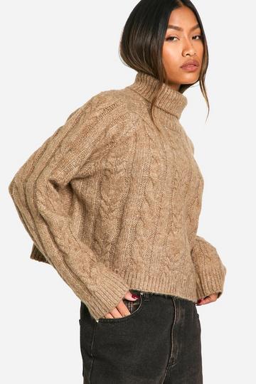 Cable Knit Roll Neck Jumper camel