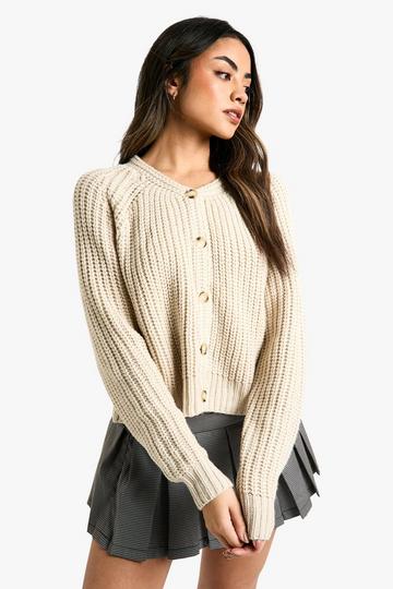 Stone Beige Knitted Button Through Cardigan