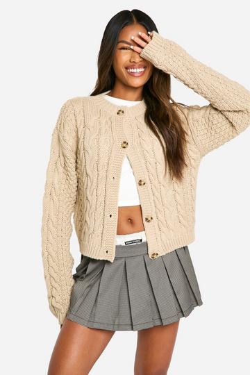 Cable Chunky Knit Button Oversized Cardigan mocha