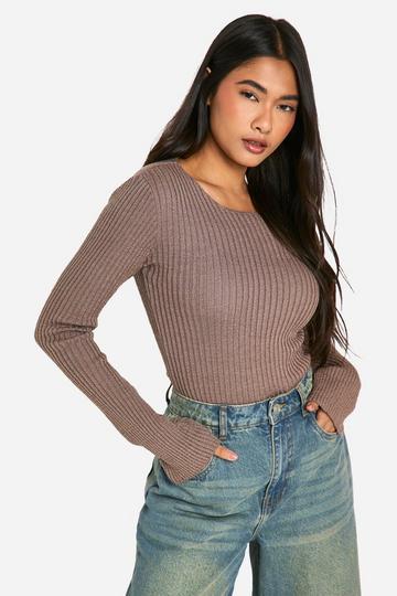 Rib Knit Flare Sleeve Top mocha