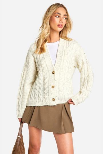 Cable Chunky Knit Button Oversized Cardigan cream