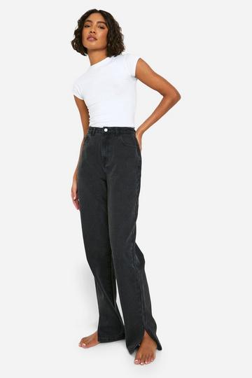 Tall Basics High Waisted Split Hem Straight Leg Jeans washed black