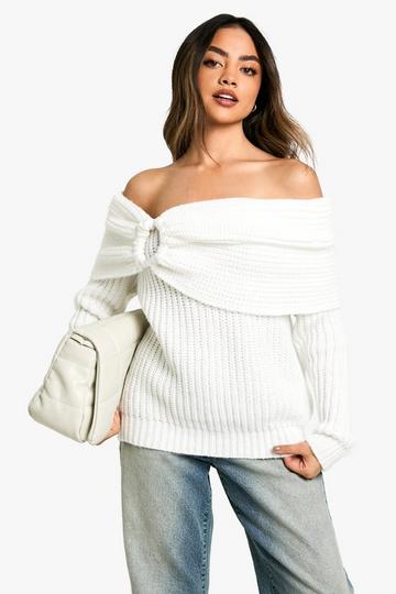 Chunky Bardot Knitted Cosy Jumper cream