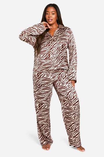 Plus Zebra Print Satin Pj Trouser Set zebra