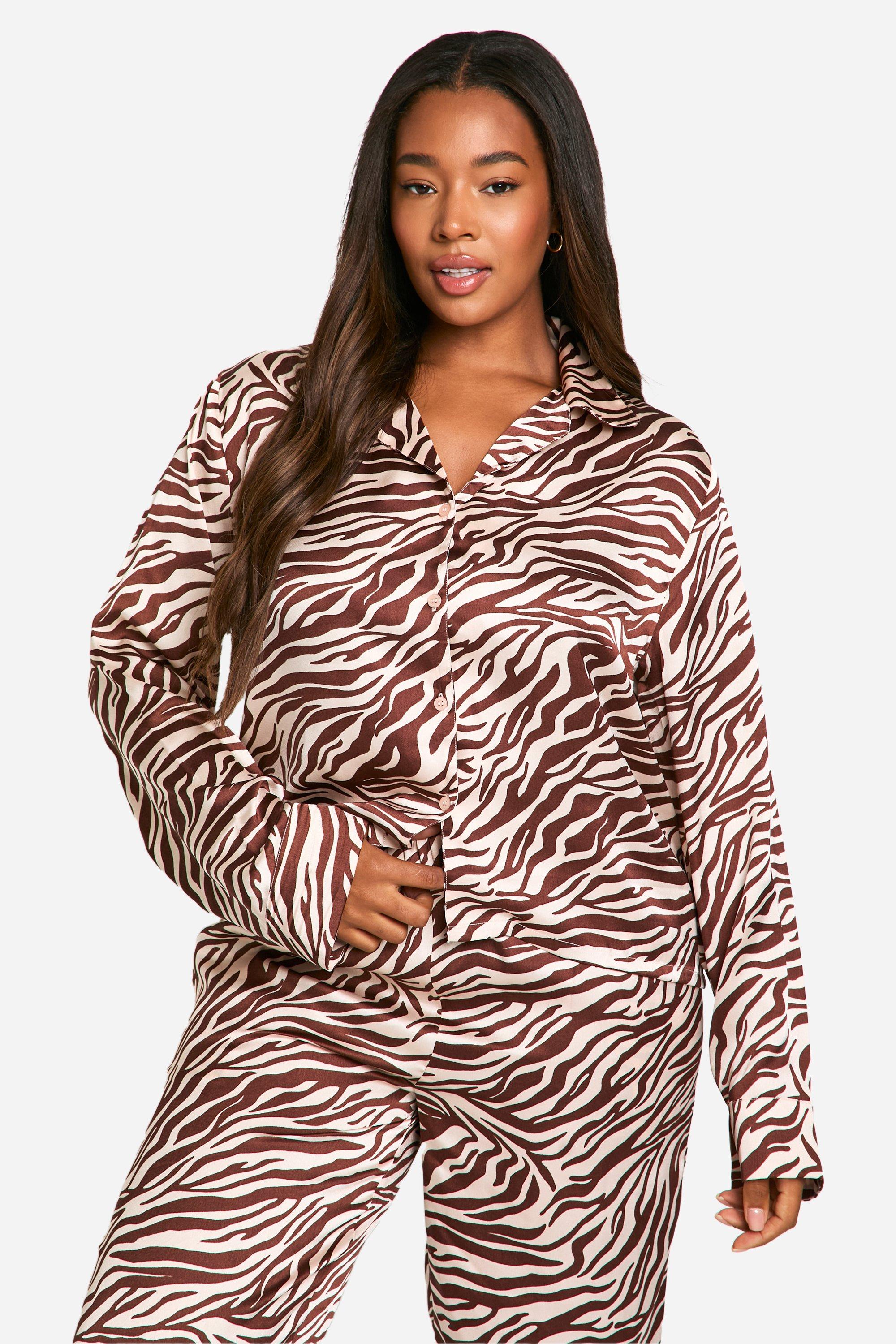 Boohoo Women s Plus Zebra Print Satin Pj Trouser Set