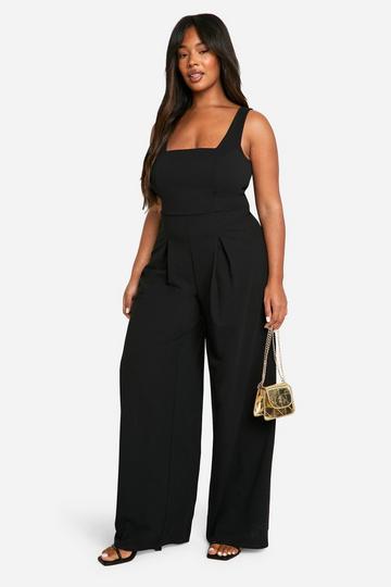 Plus Bodice Seam Detail Pleated Wide Leg Jumpsuit black